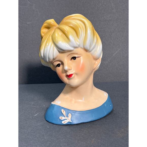 Vintage Nippon Lady Head Vase Large Hand Painted Blonde Morimura Brothers 40s - Picture 1 of 9